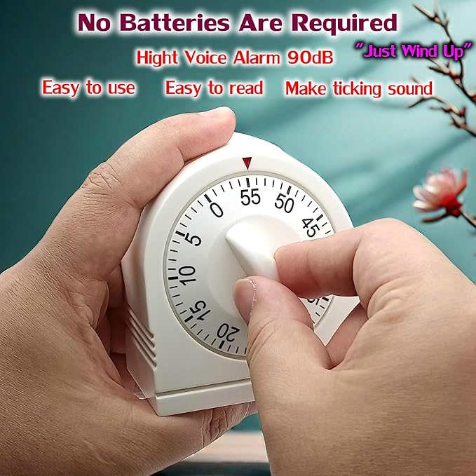 60 Minute Wind Up Timer, Visual Mechanical Timer with Loud Alarm, Manual Countdown Timers for Classroom, Home, Study and Cooking (2 Pack)