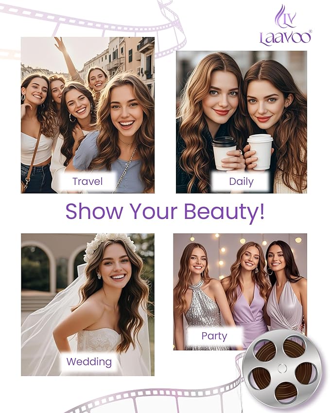 LaaVoo Tape in Human Hair Extensions Light Brown Ombre Tape on Hair Extension Human Hair 100g Tape in Extensions Balayage Brown to Light Brown with Blonde Full Head 22 Inch 40pcs