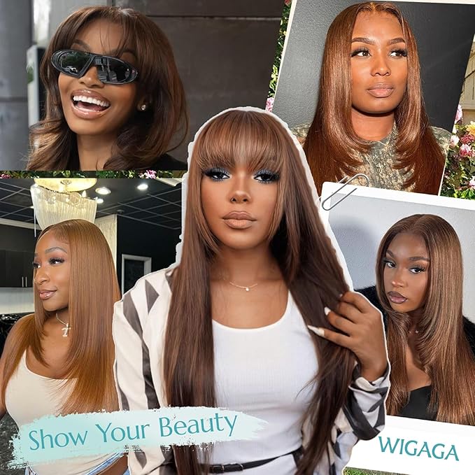 Chocolate Brown 13x4 Layered Hairstyle Synthetic Lace Front Wig Glueless Pre Plucked 26inch Dark Brown Long Straight Black Wig for Women Beginner Friendly