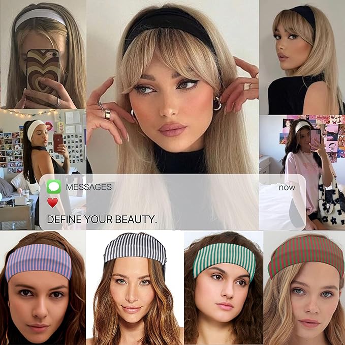 4pcs Head Bands for Women's Hair Non Slip Striped Knotted Wide Headbands for Women Wraps Elastic Stretchy Fashion Bandanas Workout Yoga Running Hair Bands for Women's Hair Accessories