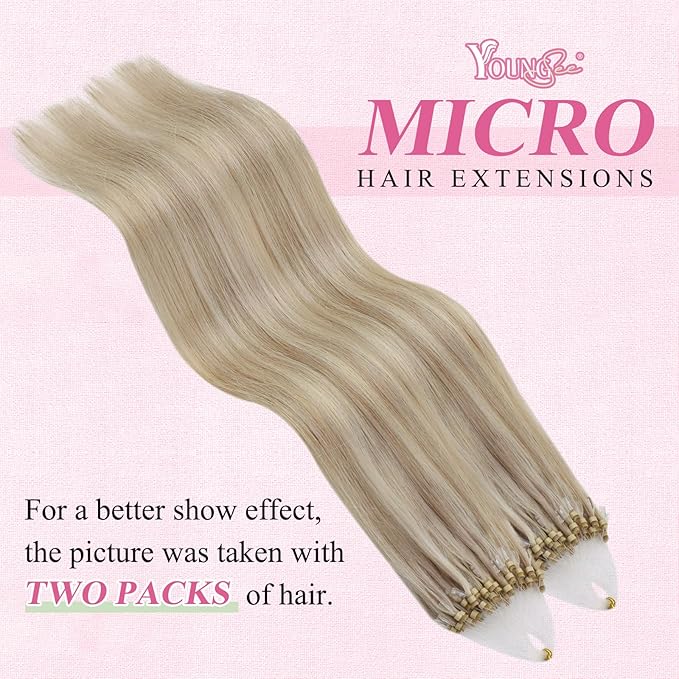 YoungSee Micro Bead Hair Extensions Real Human Hair Blonde Microlink Hair Extensions Human Hair Blonde Highlighted Ash Blond Bead Hair Extension 20Inch Pre Bonded Hair Extension for Wedding 50g 50s