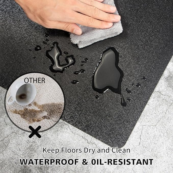Vinyl Floor Mat for Home, Black Waterproof Area Mat for Under Dining Room Table, Sturdy Plastic Rug Protector for Kitchen, Living Room, Yard, Garage, Large Baby Play Mat (8'×12')