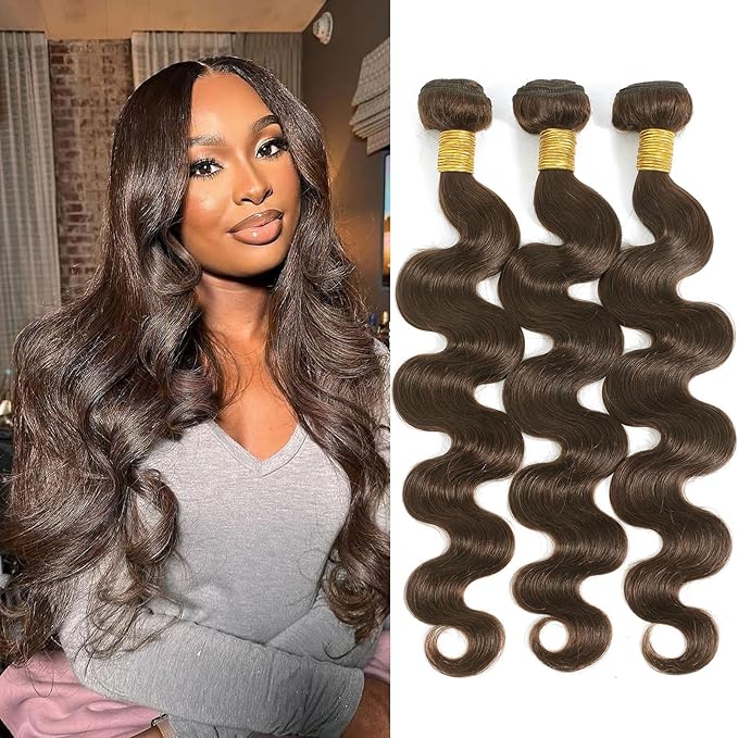 4# Body Wave Bundles Human Hair Chocolate Brown Color Body Wave Bundle 100% Real Human Hair And True To Length 14 16 18 Inch 3 Pcs/Pack