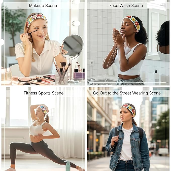 Makeup and Face Washing Headband, 5 Pack Headbands for Women, Full-size Velcro design, No-Squeeze, No-Pull Band Gentle on Hair and Head