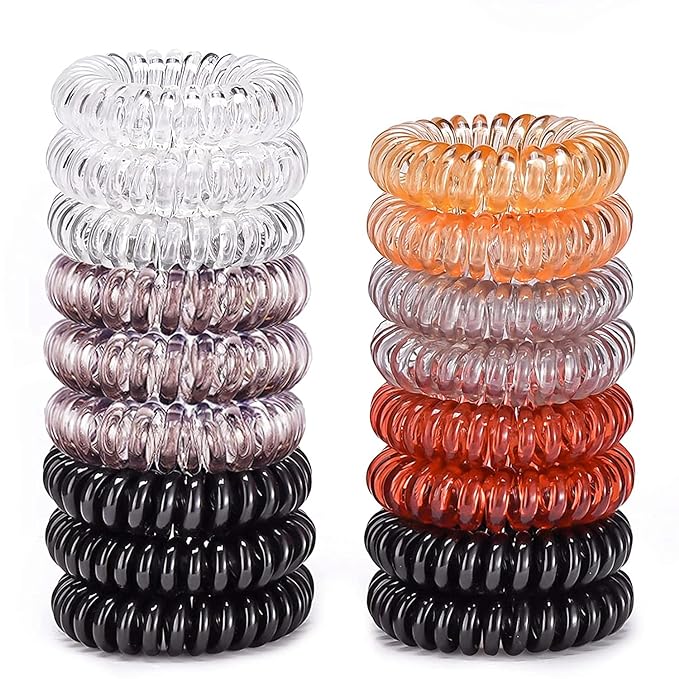 Hair Ties, 17 Pack Spiral Coils for Thick and Thin Hair - No Crease Ponytail Holders for Women and Children