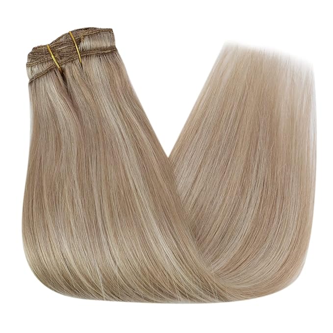 Ve Sunny Real Hair Clip in Extensions Blonde Highlight Warm Color Hair Extensions for Women Remy Clip in Human Hair Extensions Straight 7pcs 14 inch 100g