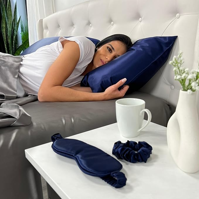 Mulberry Park 30 Momme 100% Pure Mulberry Silk Pillowcase - Luxury Charmeuse Weave for Hair and Skin, Cooling Silk Pillow Cover for Beauty Sleep - King Size 20"x30" / Navy