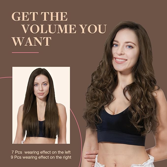 GOO GOO Clip in Hair Extensions Real Human Hair, Remy Human Hair Extensions Clip ins for Women, Natural Human Hair, 26inch 260g 9Pcs, #4A Chocolate Brown