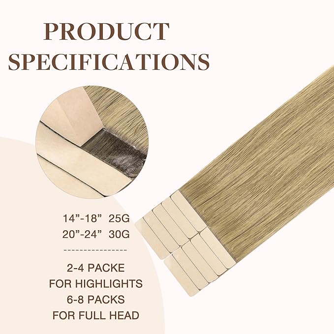 GOO GOO Tape in Hair Extensions Human Hair, 7 Bronde, 22inch 30g 10pcs, Skin Weft Seamless Invisible, Silky Straight with Thick Ends, Remy Human Hair