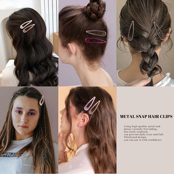 Metal Snap Hair Clips Water Drop No Slip Hair Barrettes for Women Large Hair Clips For Thick And Thin Fine Hair,Multi-colored,2.67 x 0.7 Inches,12 PCS