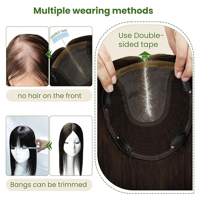 HAIR Toppers for Women Real Human Hair 150 Density 14 inch 65 grams 6x7 inch Natural Black to Chocolate Brown and Caramel Blonde lace Silk Base Clip in Hair Pieces for Women（#1B427 14inch）