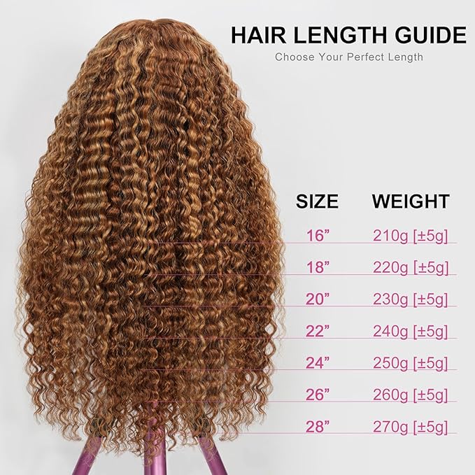 210% Density 13x6 Highlight Ombre Full Lace Frontal Wigs Human Hair 12A Deep Wave Brazilian Human Hair Pre Plucked 4/27 Honey Blonde HD Glueless Transparent Lace 30 Inch