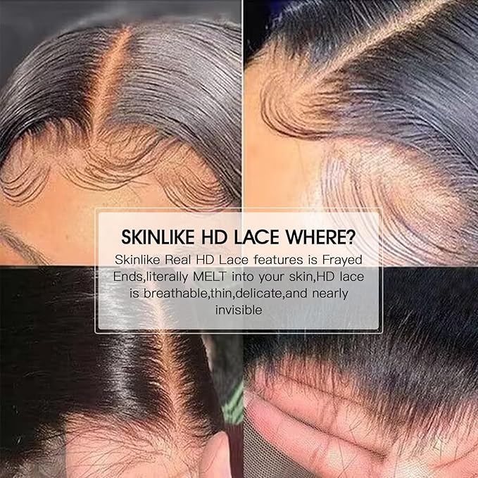 Lemoda Straight SKINLIKE Real HD 13x4 Full Lace Frontal Wigs 210% Density 15A Brazilian Straight Virgin Human Hair Lace Front Wig 30inch Invisible 0.1mm Ultra-thin Frayed Ends Tiny Knots