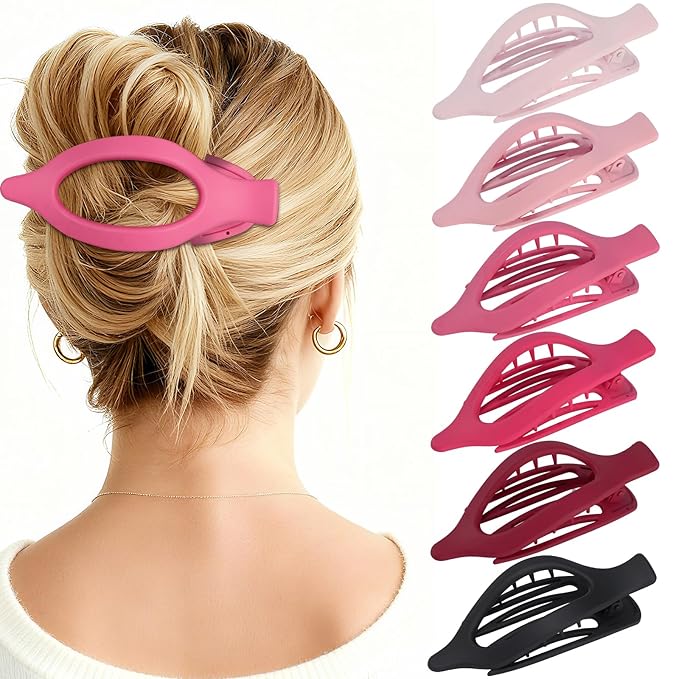 Flat Hair Clips for Women - 6 PCS French Flat Claw Clips Medium Hair Clips for Girls Large Hair Claw Clips for Thick or Thin Hair Strong Hold No Slip Hair Accessories for women (Pink)
