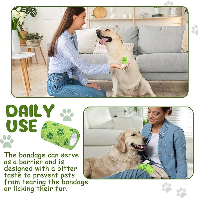 6 Rolls No Chew Bandage for Dogs Bitter Bandage Wrap for Dogs Wound Wrap(Green,3 Inches X 5 yd)