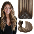 Pro2.0 Remy Clip in Extensions Real Human Hair Color #4/27/4 Chocolate Brown to Caramel Blonde Remy Clip in Hair Extensions Real Human Hair 18inch 120g Thick 7pcs Double Weft（#4/27/4-18inch）