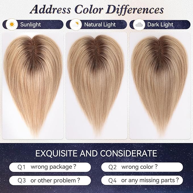 starluck Real Human Hair Toppers for Women 10 Inch Human Hair Topper no Bangs, 3 * 4.5 inches Swiss Base Suitable for ThinningHair Cover Grey Roots(4T10/16#)