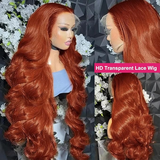 AMIRTY 36 Inch Ginger Wig Human Hair 13X4 Reddish brown HD Transparent Lace Front Wigs Human Hair Pre Plucked with Baby Hair Chestnut Brown #33 Wigs For Women