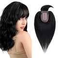 SEGO Hair Toppers for Women Real Human Hair with Thinning Hair, Toppers Hair Pieces Clip in Toppers Straight Hair Pieces with Front Bangs 150% Density Silk Base -6 Inch #1 Jet Black