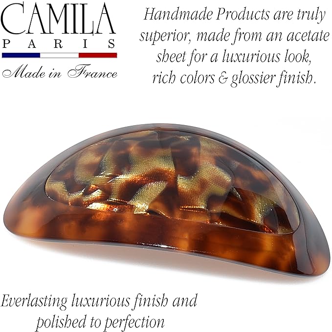 Camila Paris CP3645 French Hair Barrette Clip Oval Brown and Africa, Strong Hold Grip Hair Clips for Women, No Slip Rubberized Metal Closure, Durable Styling Girls Hair Accessories, Made in France