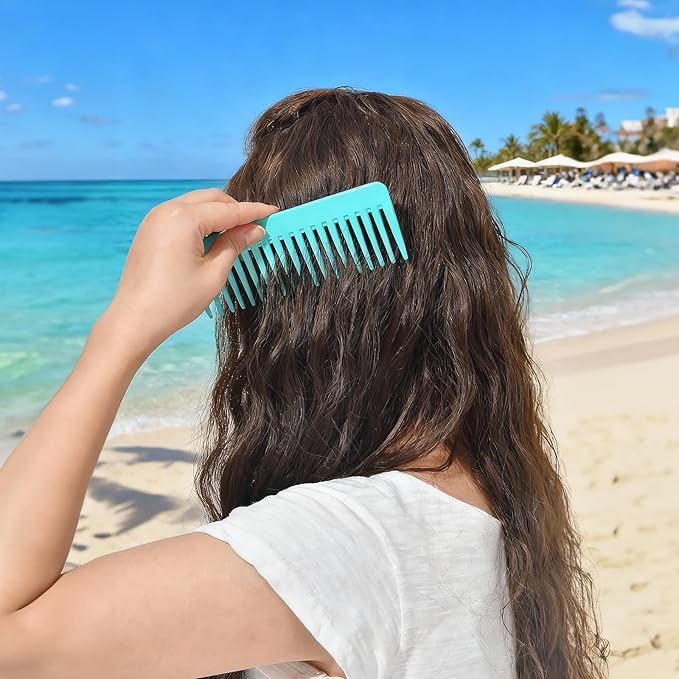One large, one small, two-piece Wide Tooth Comb，No Handle Detangler Accessories，Large Hair Detangling Comb for Curly, Straight,Wet Dry Hair(Green,Bright Blue)