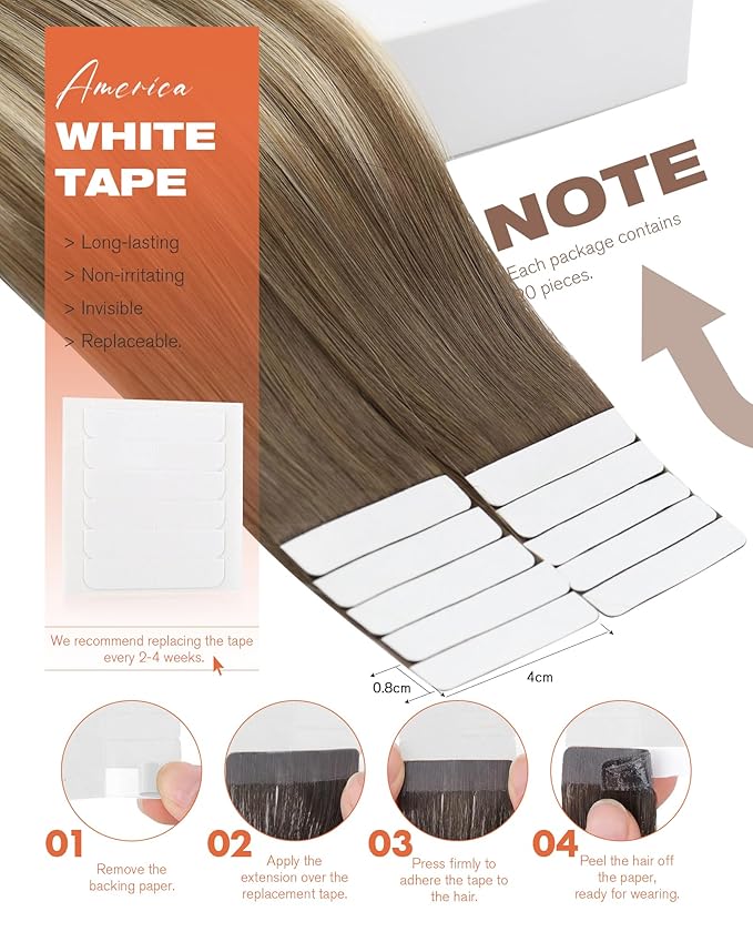 Sunny Hair Tape in Hair Extensions Human Hair, Human Hair Tape in Extensions Light Brown Balayage Blonde Hair Extensions Real Human Hair Tape in 18Inch 50g