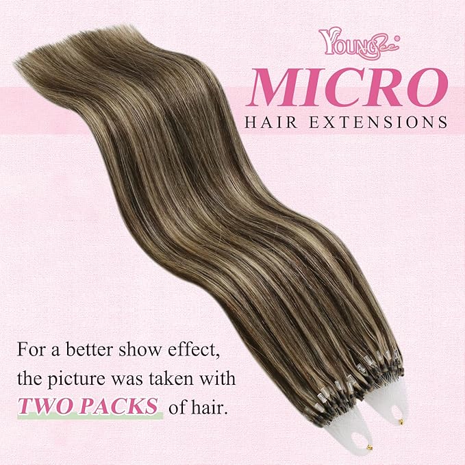 YoungSee Micro Bead Hair Extensions Real Human Hair Highlight Microlink Hair Extensions Dark Brown and Blonde Highlight Micro Loop Hair Extension Human Hair 20In 50g 50s Cold Fusion Hair Extension