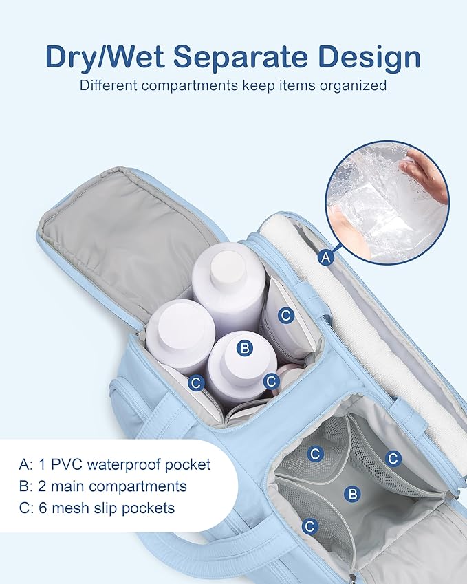TOPDesign Travel Toiletry Bag for Women, Puffer Large Toiletry Bag, Lightweight Cosmetic Makeup Organizer with Handle for Traveling, Accessories, Essentials, Toiletries (Ocean Blue)