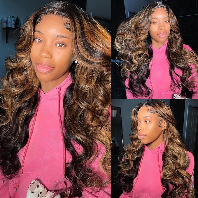 28 Inch Ombre Lace Front Wig Human Hair 1B/30 Highlight Body Wave Lace Front Wigs Human Hair Colored 13x4 Brown Wig 200 Density Balayage Glueless HD Lace Frontal Wigs