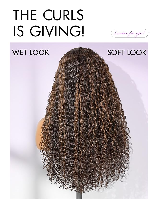 LUVME HAIR 7x6 HD Lace All-Day Comfort Wig PartingMax Lace Wigs Water Wave Curly Lace Front Wigs Human Hair Pre Cut Plucked Lace Frontal Glueless 20 Inches Hlighlight Color