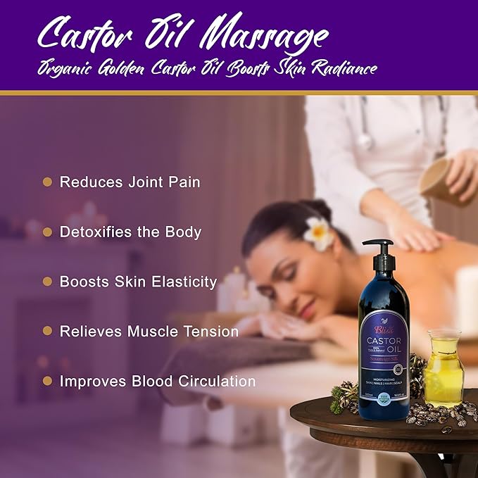 Royal Bliss Organic Castor Oil 16 Fl Oz | 100% Pure and Natural | Premium Grade Carrier Oil | Hair, Eyelashes and Eyebrows | Hair and Body | Expeller-Pressed | Hexane-Free