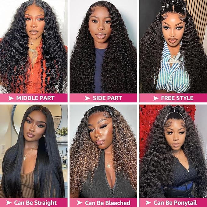 13x6 Lace Front Wigs Human Hair 200 Density Deep Wave HD Lace Front Wigs Human Hair Curly Glueless Wigs Human Hair Pre Plucked 13x6 HD Frontal Lace Front Wigs for Women (32 Inch)