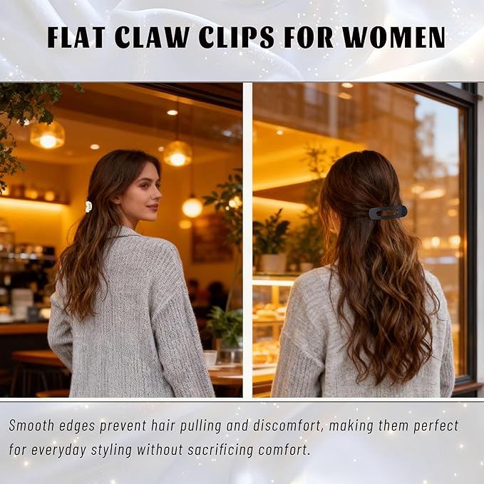 4 Pcs Flat Hair Clips for Women - Large Matte Flat Claw Clips for Thin Hair, Stylish Hair Accessories for Daily Styling（4 Colorful)