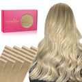 WENNALIFE Tape in Hair Extensions Human Hair, 20pcs 50g 22 inch Balayage Dirty Blonde to White Blonde Remy Hair Extensions Straight Human Hair Tape in Extensions Skin Weft Tape Extensions Human Hair