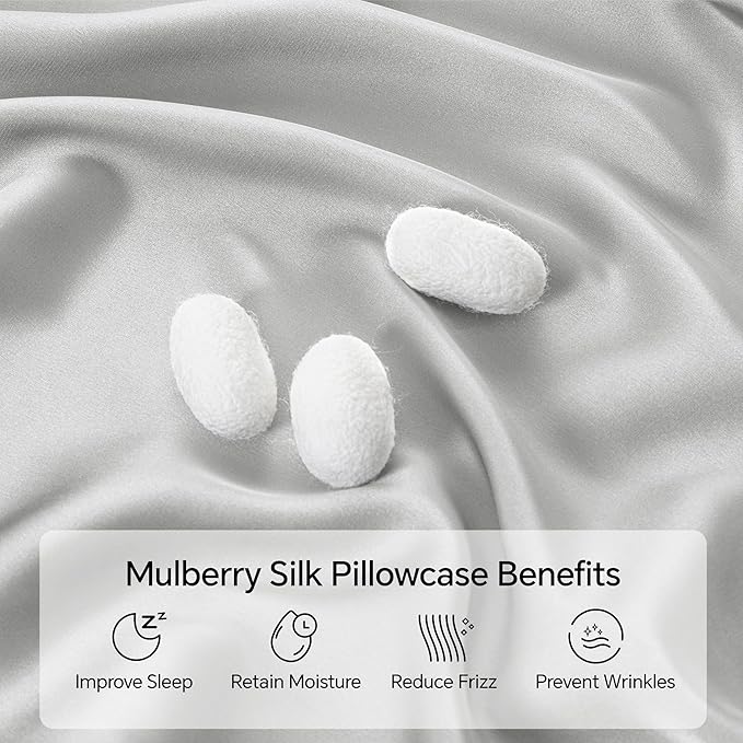 INFIIXSO Body Pillow Cover with Zipper, Luxury Mulberry Silk Body Pillow Case 20x54 Inches, Ultra Smooth and Soft Cooling Long Pillowcase, Gift for Women, Men(Light Grey)
