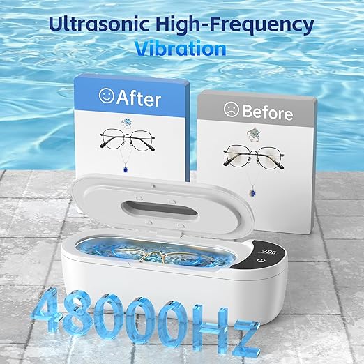 Ultrasonic Jewelry Cleaner, 48KHz Ultrasonic Cleaner Machine with Digital Timer, Dual Cleaning Modes, 304 Stainless Steel Tank for Jewelry, Eyeglasses, Rings, Retainers, Dentures