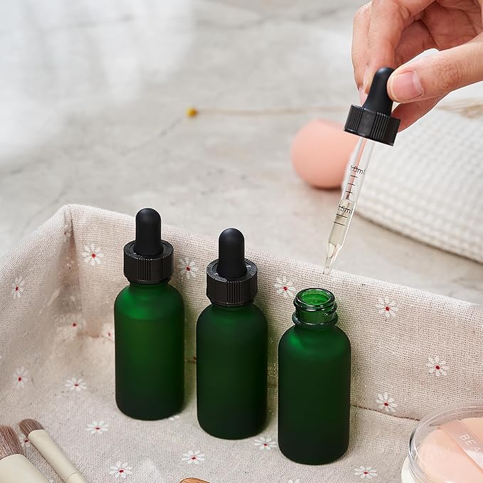 48 Pcs, 1oz Glass Dropper Bottle, Leakproof Tincture Bottles with Dropper, Green Reusable Eye Dropper Bottle, Preety Frosted Texture, for All Kinds of Liquids (Green-Frosted, 1oz-48pcs)