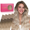 WENNALIFE Tape in Hair Extensions Human Hair, 20pcs 50g 18 inch Balayage Sandy Brown to Platinum Blonde Remy Hair Extensions for Women Tape Ins Straight Extensiones De Cabello Humano Skin Weft