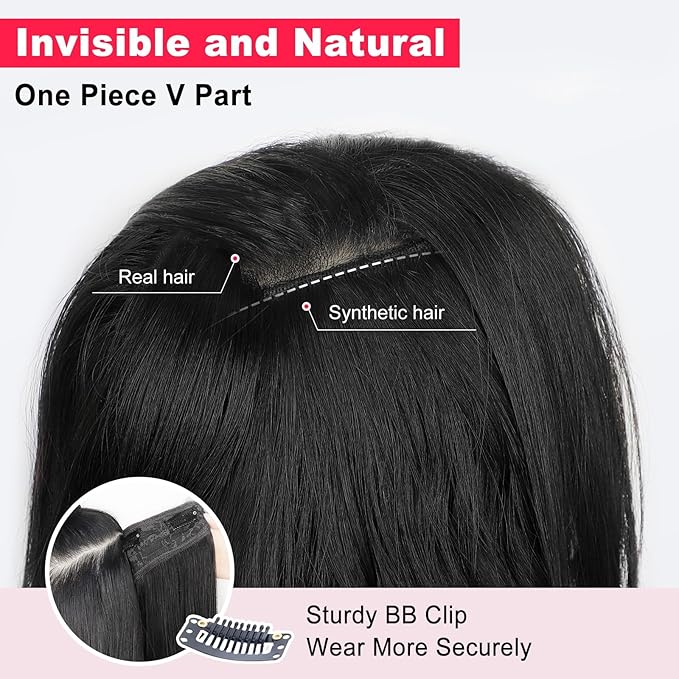 ALXNAN Long Wavy Hair Extensions for Women, Clip in Hair Extensions Clip Ins Soft Full Head Synthetic Hairpieces 20 Inch Black Hair with Red Highlights
