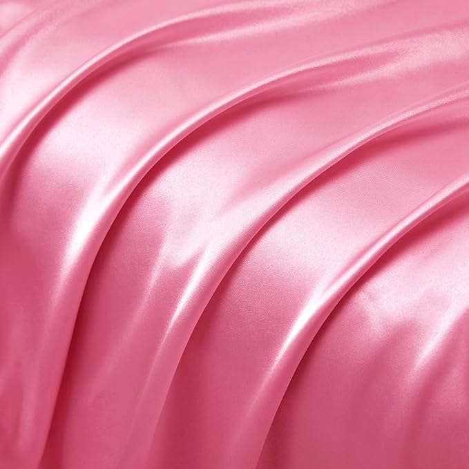 Peach Red Satin Pillowcase Queen Size Set of 2 for Hair and Skin, Peach Red Silk Pillowcase Breathable Pillowcase with Envelope Closure
