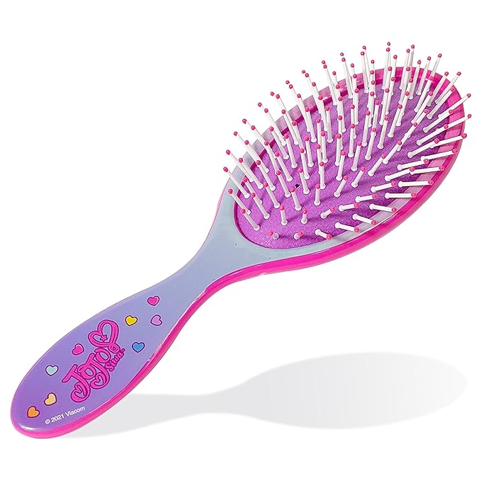 LUV HER Nickelodeon Jojo Siwa Hair Brush & 4 Scrunchies - Girls 9inc Hair Set, Detangling Brush for Thick Curly Thin Wet or Dry Hair - Hair Accessories for Kids Ages 3+
