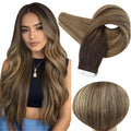 Full Shine Brown And Blonde Tape in Extensions Human Hair 20Pcs Rooted Tape in Hair Extensions Human Hair 16Inch Ombre Remy Seamless Invisible Dark Brown To Caramel Blonde Mixed Brown 2/3/27 50Gram