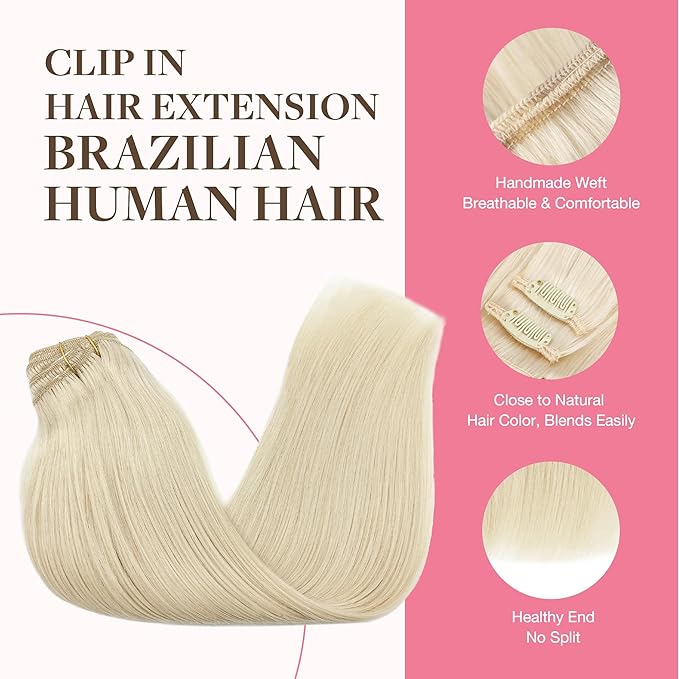 GOO GOO Clip in Hair Extensions Real Human Hair, Remy Human Hair Extensions Clip ins for Women, Natural Human Hair, 24inch 150g 9Pcs, #60A Platinum Blonde
