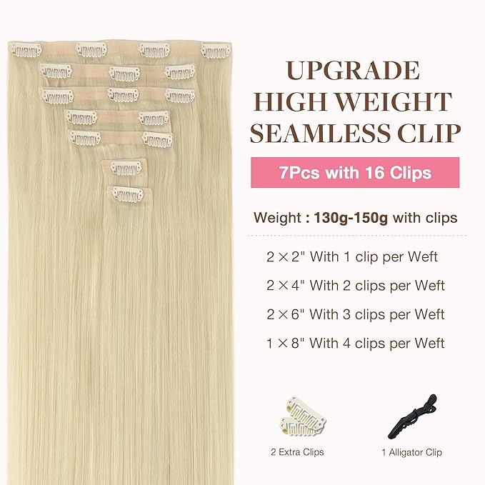 GOO GOO Clip in Hair Extensions Real Human Hair, Remy Human Hair Extensions Clip ins for Women, Natural Human Hair, 24inch 160g 7Pcs, 60A Platinum Blonde