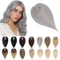 SEGO Grey Hair Toppers for Women Real Human Hair No Bangs, 7 * 13 CM Silk Base Clip In Topper Wiglet, Top Pieces Add Volume -10 Inch G1 Silver Grey