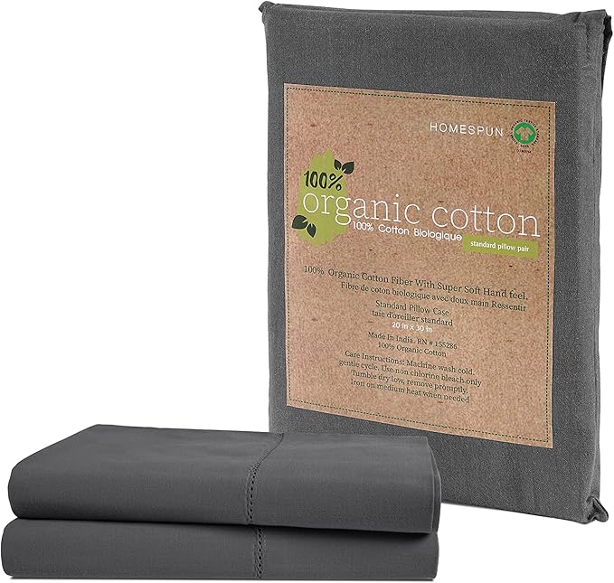 Lane Linen 100% Organic Cotton Pillow Cases Standard Size Set of 2 (20"x26") - Cotton Pillowcases Standard Size - Soft Black Pillow Cases Set of 2 - Standard Pillowcase Pack of 2 - Charcoal