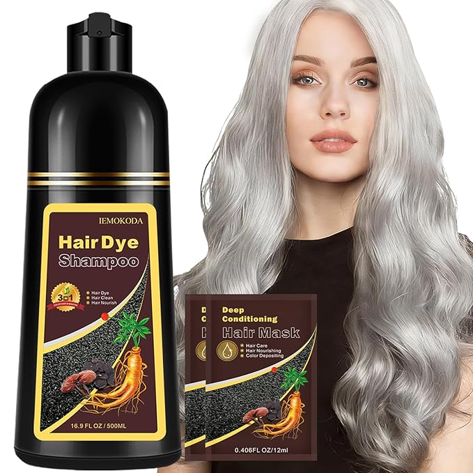 Instant Silver Gray Hair Dye Shampoo for Vibrant Hair Color, Natural Herbal Hair Color Shampoo Hair Dye, 3 in 1 Coloring & Care Formula Lasts 3-4 Weeks, Easy & Quick to Use for Women Men, 500ML