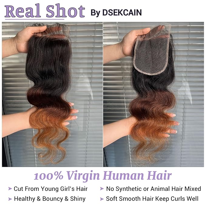 Ombre 5x5 Lace Closure Body Wave Chestnut Brown T1B/2/30 5x5 Transparent hd Lace Closure 100% Real Human Hair 18 Inch 150% Density