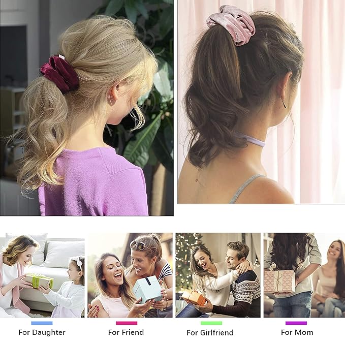 Velvet Scrunchies Hairbands Bulk Pack - Large Jumbo Giant Hair Ties for Thick Curly Hair, No Crease Soft Elastic Hair Accessories for Girls Women