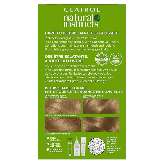 Clairol Natural Instincts Demi-Permanent Hair Dye, 8 Medium Blonde Hair Color, Pack of 3